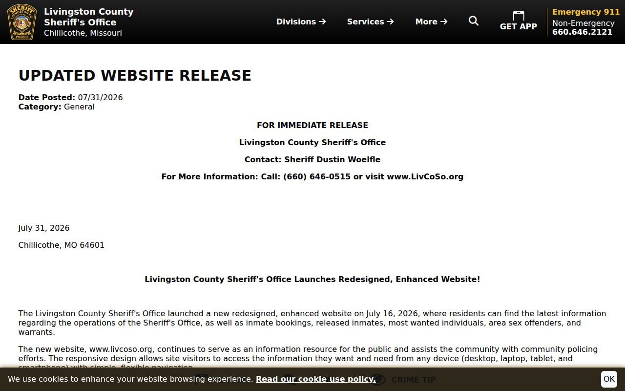 Livingston County sheriff website warrant channel