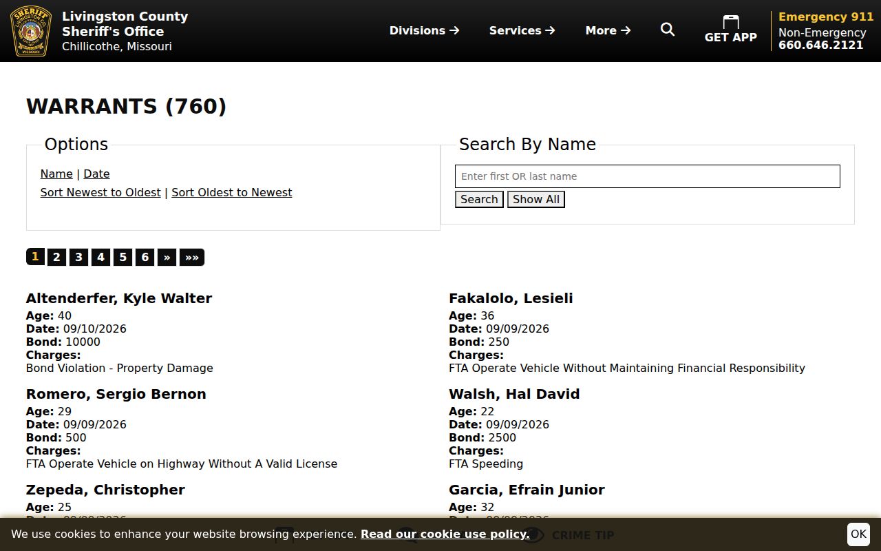 Livingston County Sheriff searchable warrant list