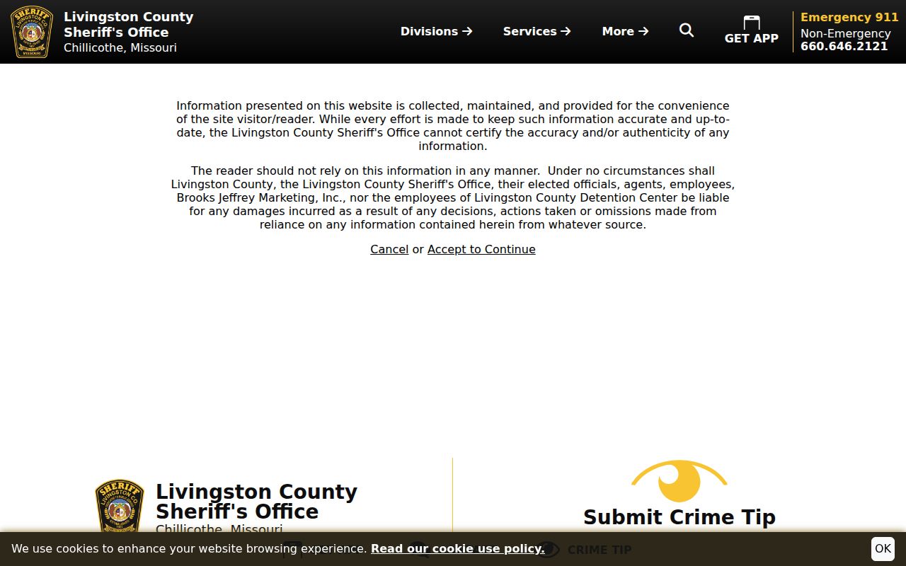 Livingston County public warrant list disclaimer